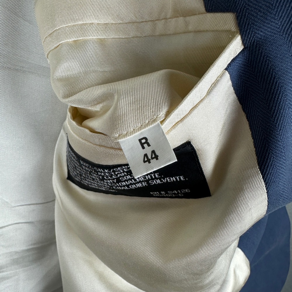 Stafford Executive Mens 44R Blue Pure Washed Silk Herringbone Blazer Sport Coat - Picture 8 of 14